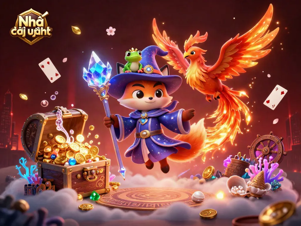 Engage with Nhà cái uy tín in this dynamic 3D casino scene featuring iconic gaming elements and characters.