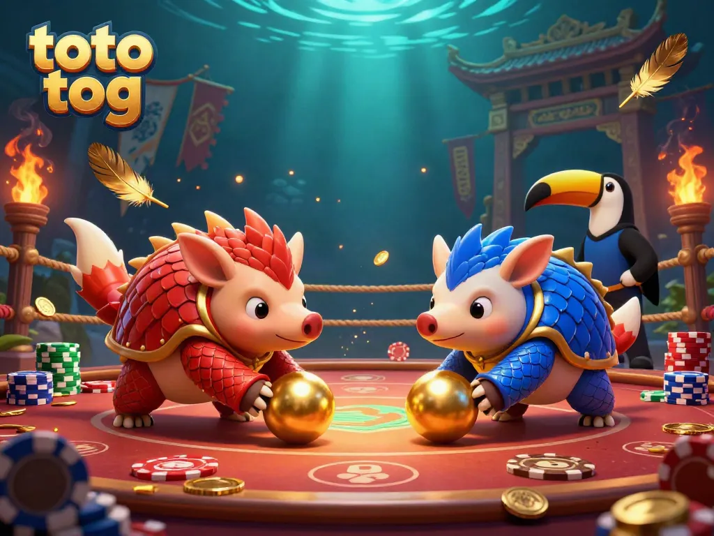 Engaging casino scene with rival pangolins competing in a lively casino, highlighting toto tog.