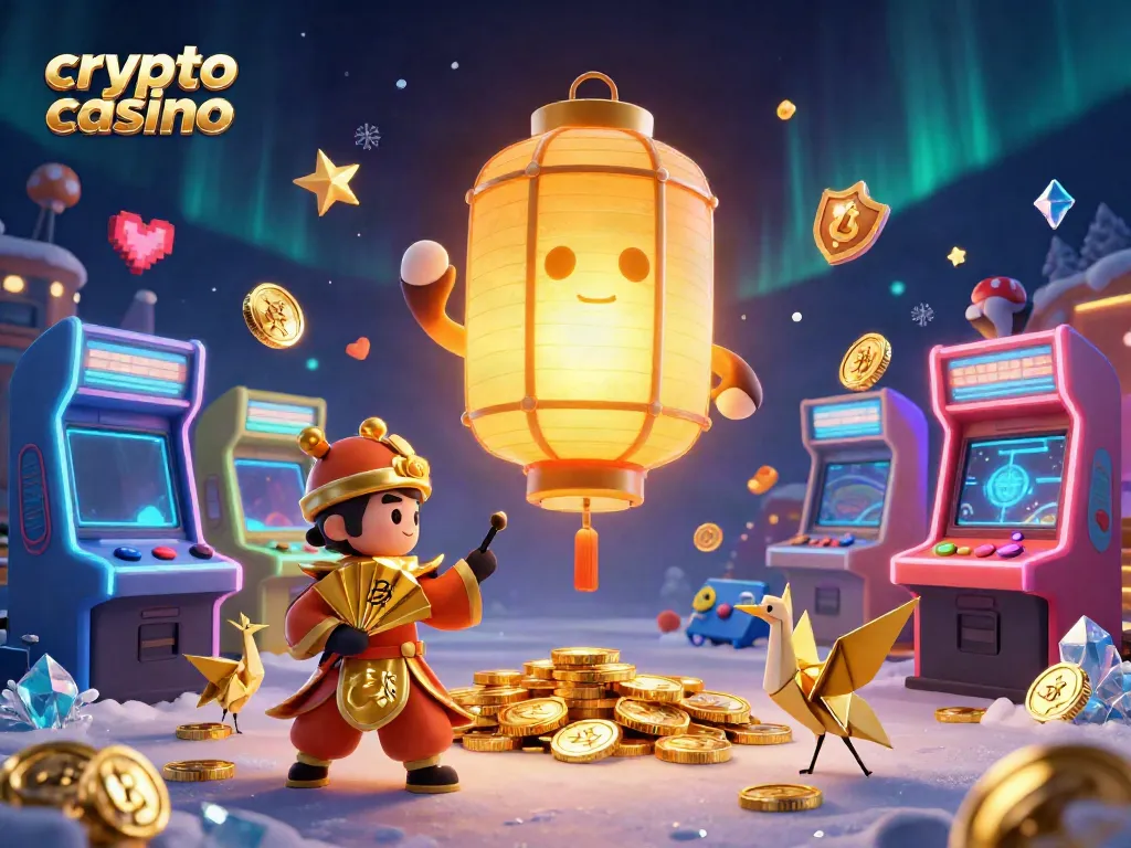 Engage in the vibrant action of a crypto casino with dynamic 3D characters and game elements.