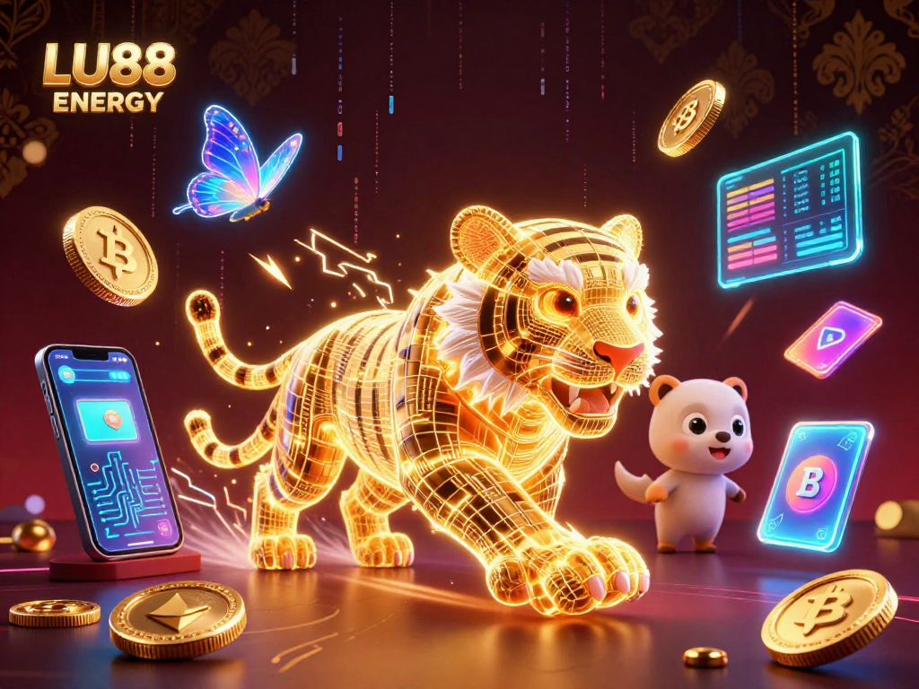 Experience thrilling gameplay at LU88 ENERGY as a golden tiger illuminates a vibrant casino.