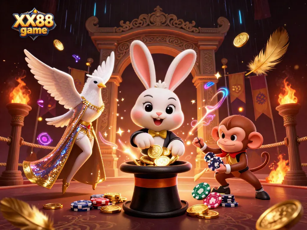 Experience the thrill of XX88 game with animated characters engaging in magical casino action.
