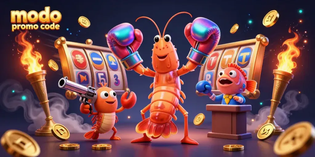 Engage with modo casino promo code and claim your free coins in a vibrant animated scene.