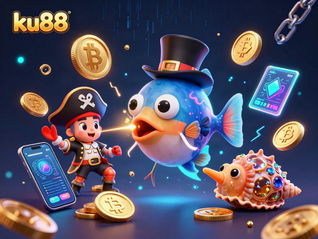 ku88 showcases an anglerfish attracting golden coins in an exciting underwater casino scene.