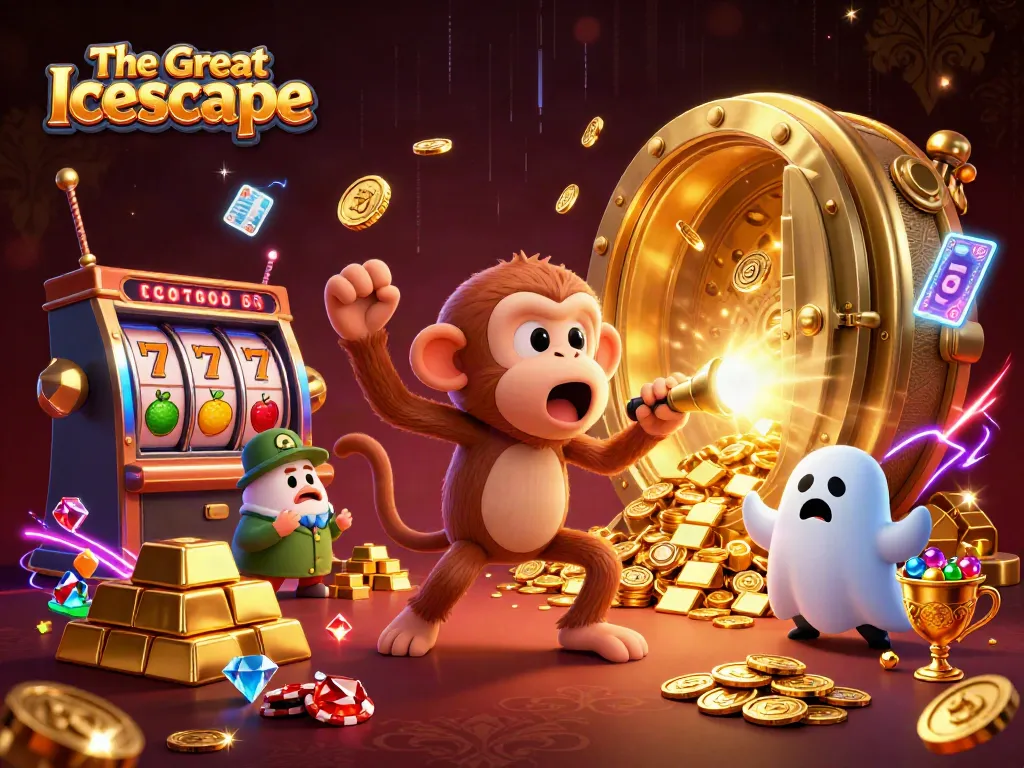 The Great Icescape features animated casino characters engaging players with excitement and treasure.