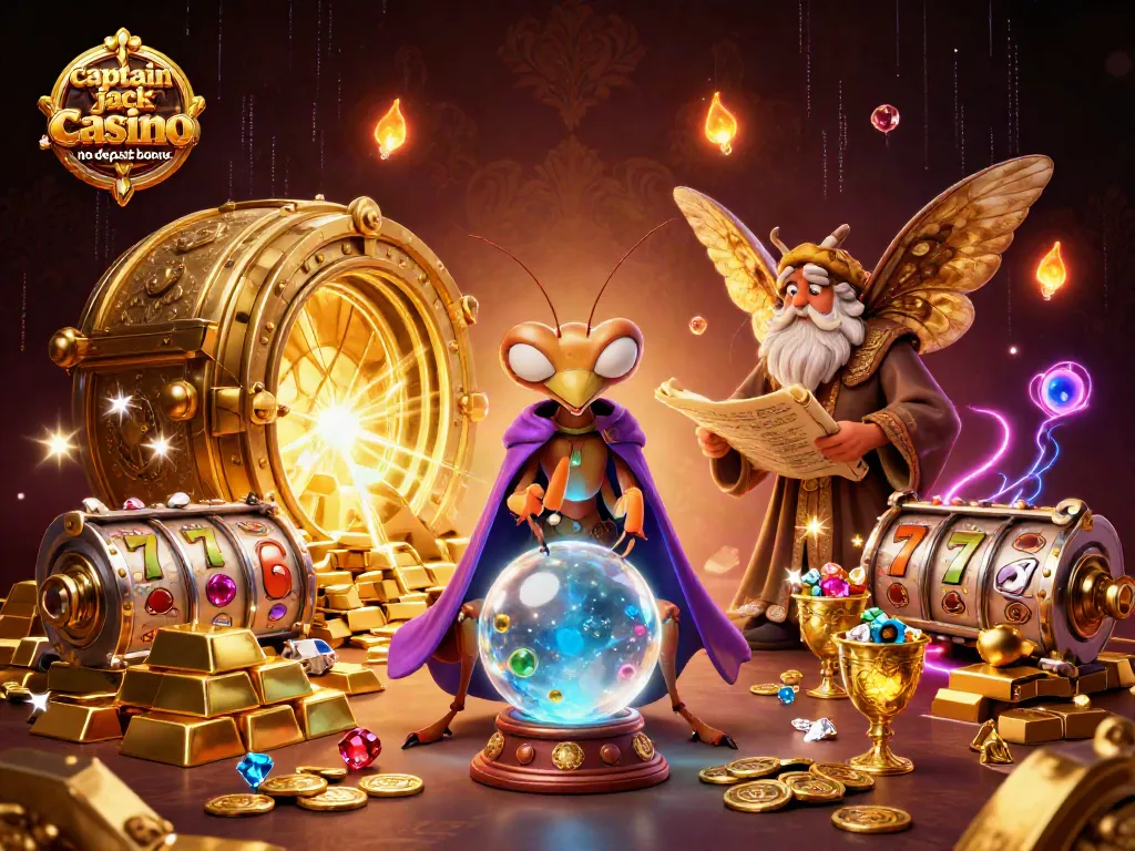 Engage with captain jack casino no deposit bonus through vibrant 3D illustration of fortune tellers and treasures.