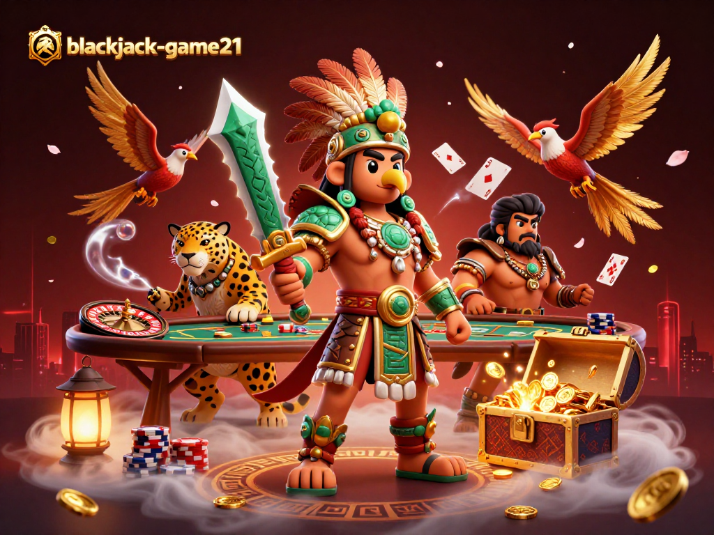 Engage in blackjack-game21 with thrilling characters and casino action in vibrant 3D illustration.
