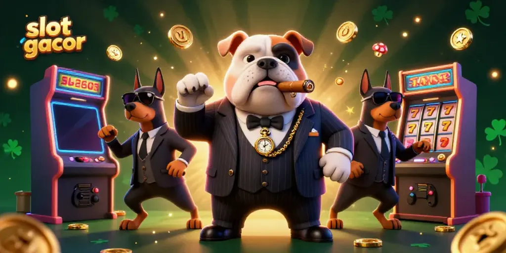 Experience the thrill of slot gacor with this dynamic mafia scene featuring slot reels and coins.