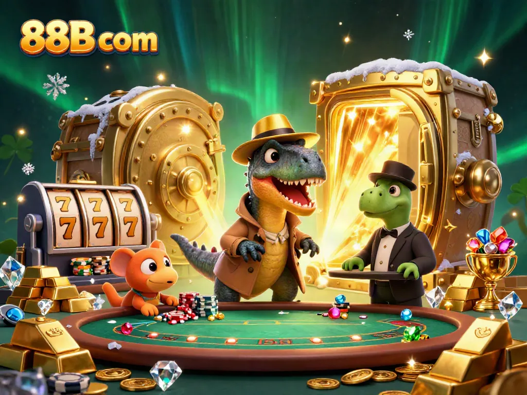 Experience thrilling casino action with friendly velociraptors at 88B com blackjack table.