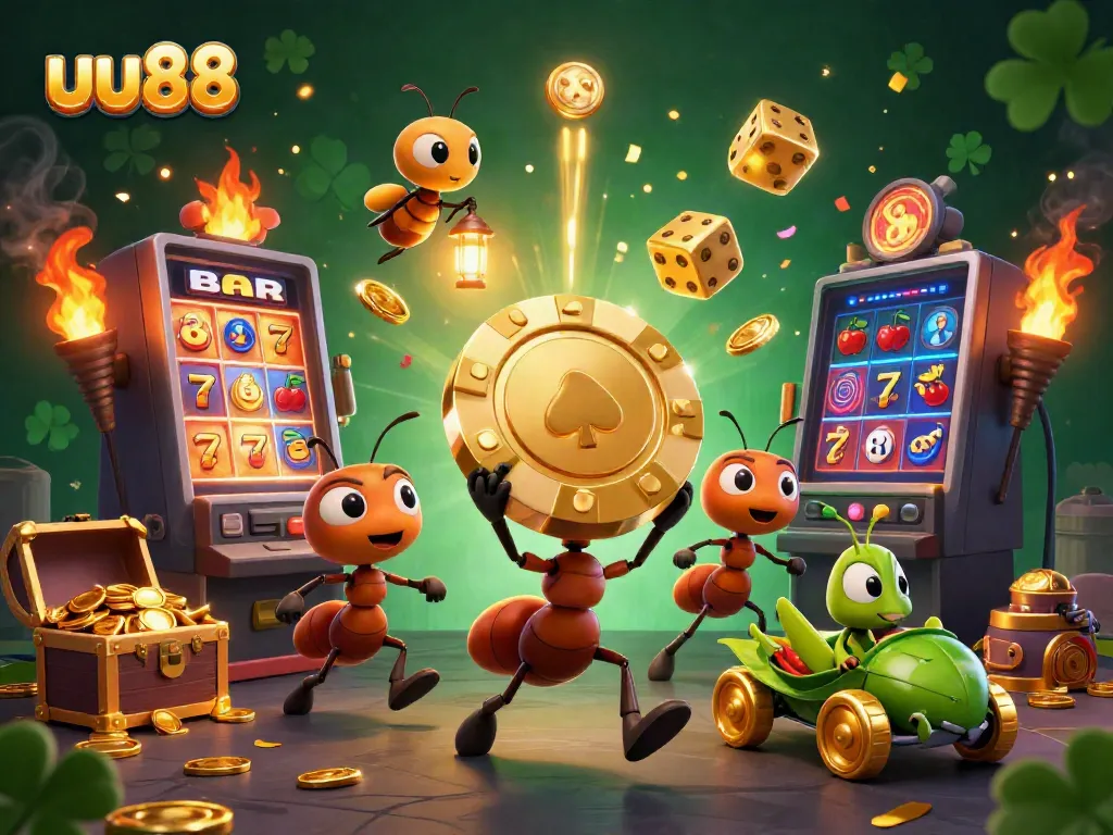 Engage in thrilling online gaming adventures with UU88's vibrant 3D cartoon illustration featuring playful heist characters.
