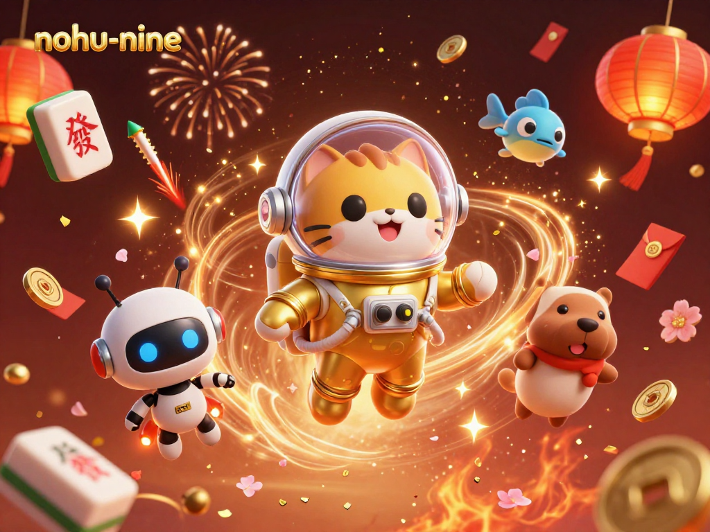 Engage in thrilling gameplay with nohu-nine: a vibrant illustration capturing 3D Space Astronaut cat and gambling symbols.