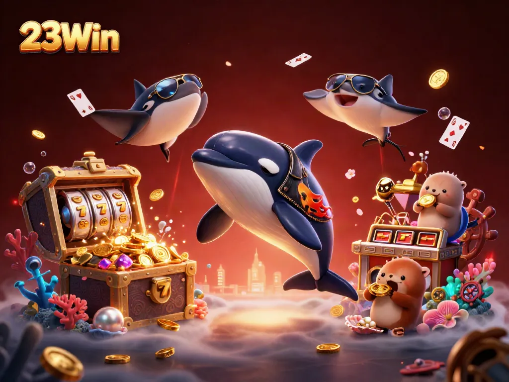 Engage with the excitement at 23Win, featuring a dynamic casino adventure with vibrant characters and winning elements.
