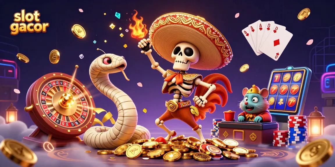 Celebrate winning with slot gacor symbols in a vibrant 3D casino scene filled with excitement.