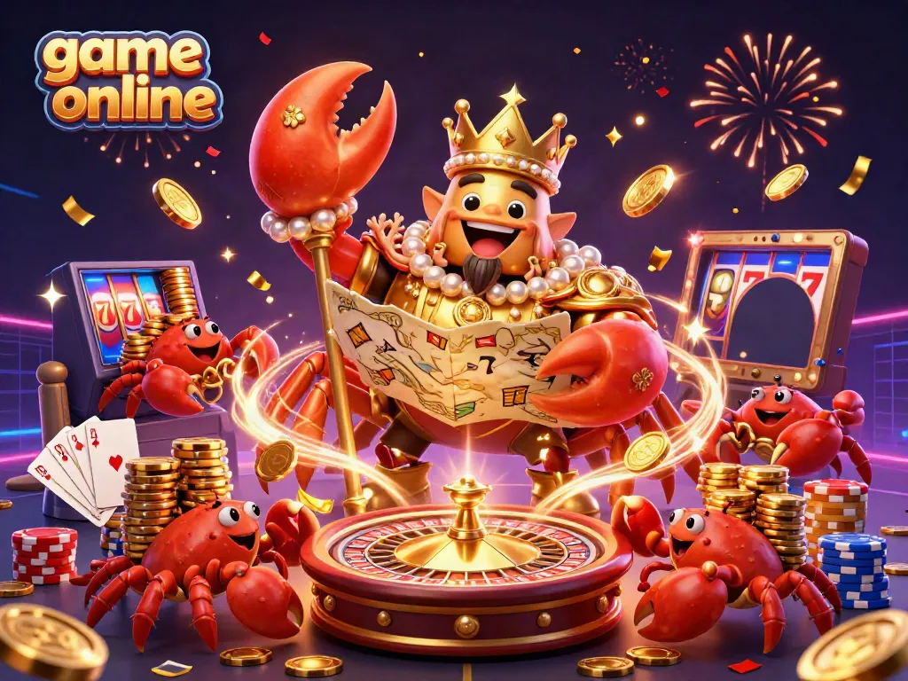 Experience thrilling game online entertainment with a golden crab emperor and casino elements.