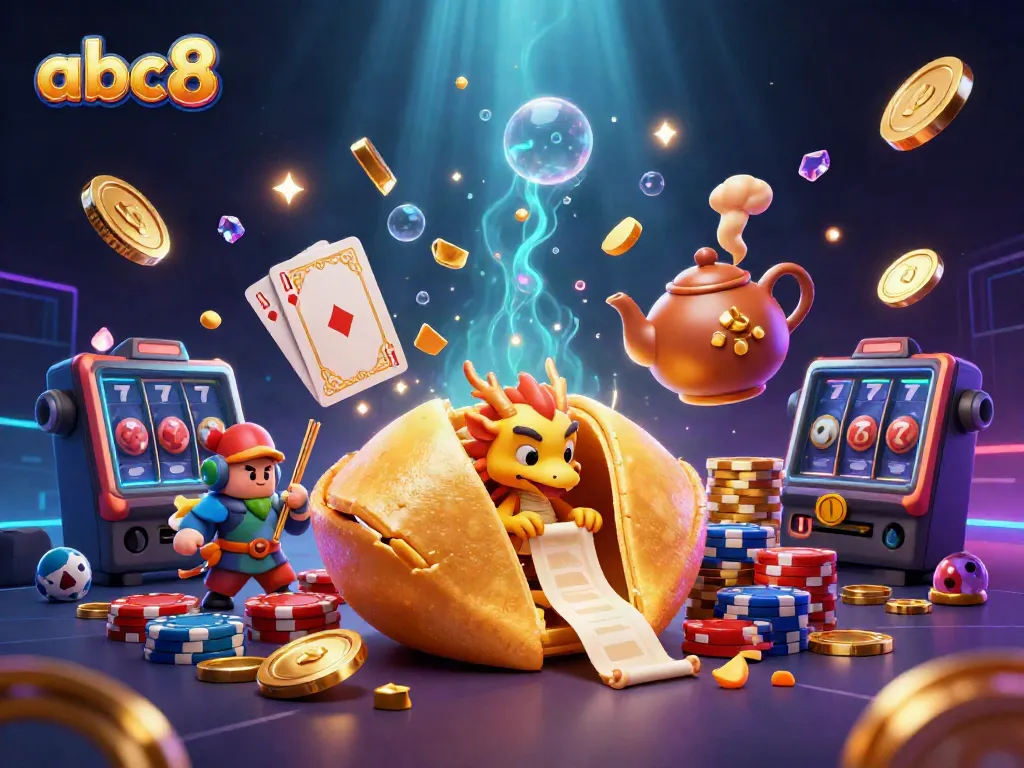 Experience luck and fortune at abc8 with a vibrant casino atmosphere filled with cartoon characters and gambling elements.