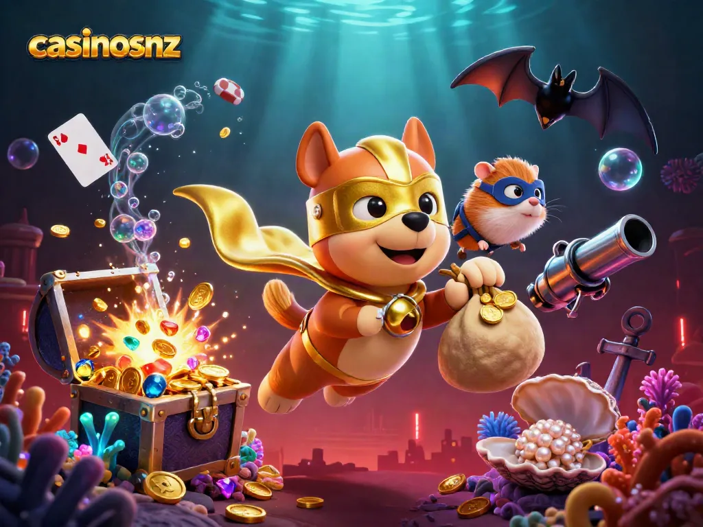 Experience thrilling gameplay at casinosnz with our animated superhero dog and rich casino treasures.