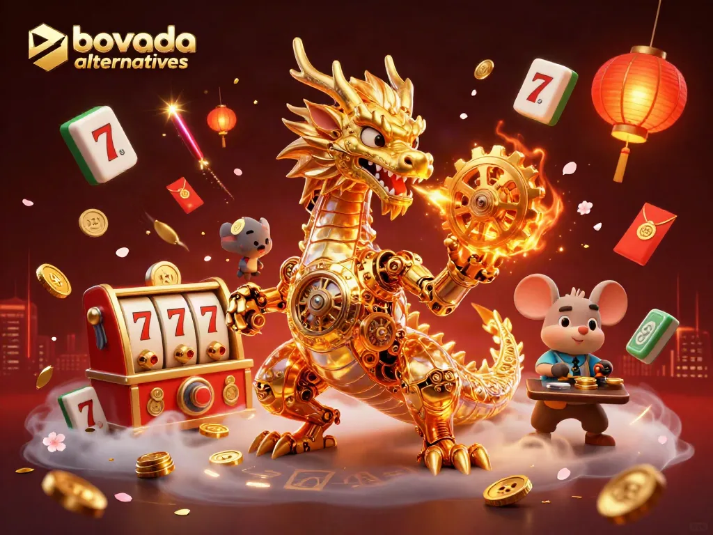 Win big with bovada alternatives featuring golden dragon amidst casino elements.