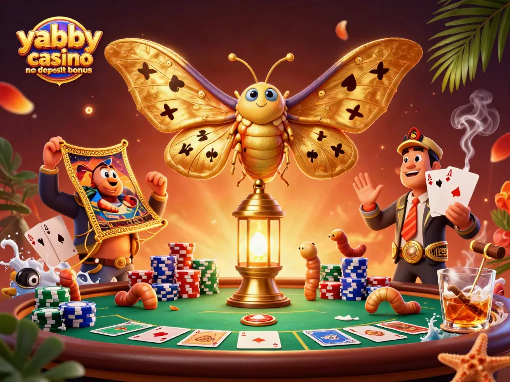 Claim your yabby casino no deposit bonus with vibrant casino-themed imagery and engaging characters.