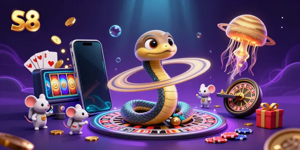 Engage with S8 casino action as astronaut mice playfully bet on a cosmic roulette.