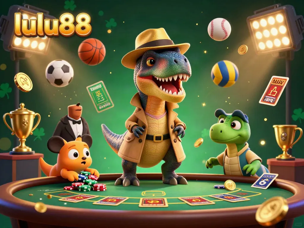 Play and win big with lulu88 at this vibrant, action-packed 3D casino illustration.