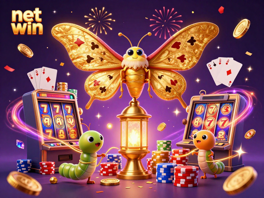Experience a net win with exciting slots, vibrant poker chips, and dynamic casino elements.