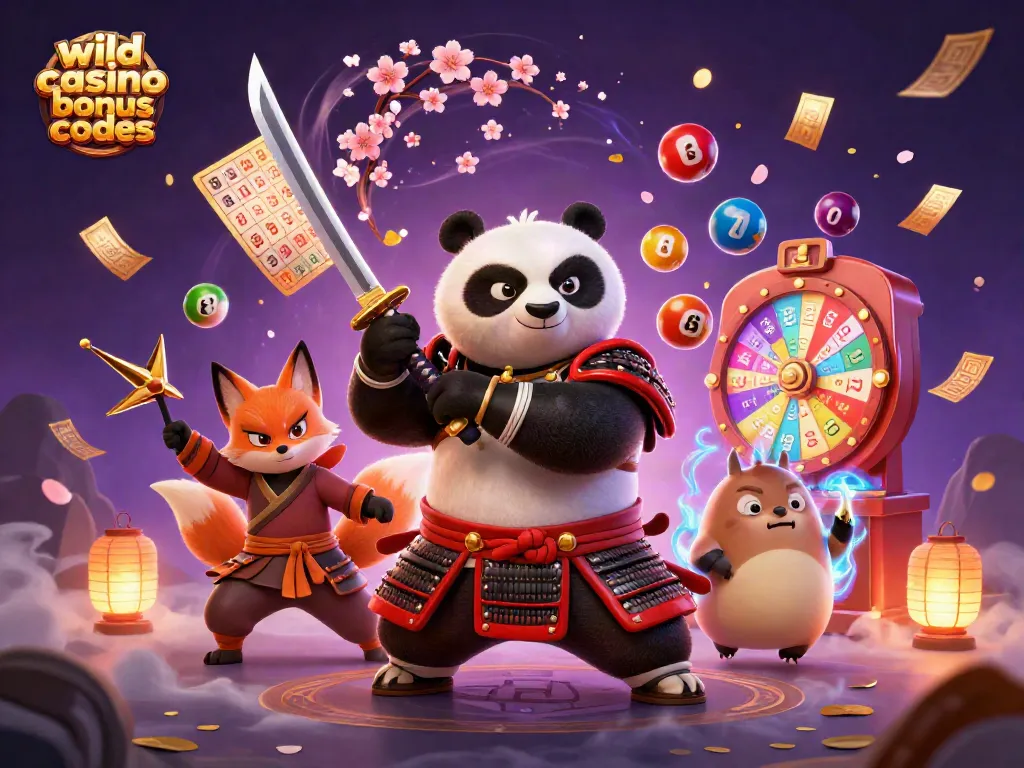 Engage with wild casino bonus codes through a vibrant 3D casino illustration showcasing dynamic characters and casino elements.