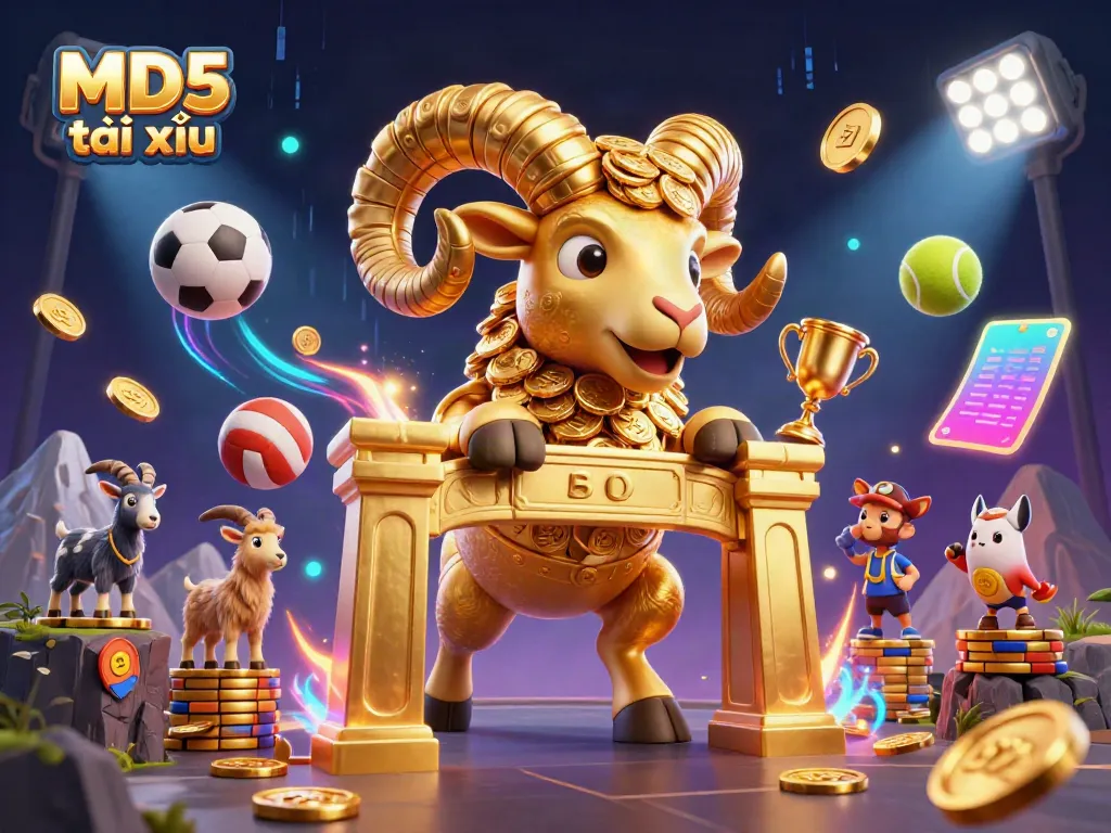 Experience the thrill of MD5 tài xỉu in this vibrant 3D casino scene featuring sports dynamics and excitement.