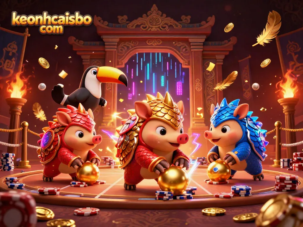 Engage in thrilling gameplay with keonhacaisbo com as rival pangolins compete in a dynamic casino scene.