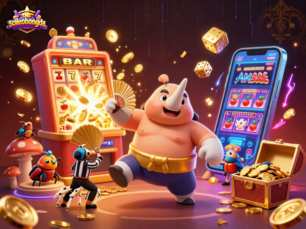 soikeobongda showcases an energetic casino scene with a beetle champion amidst gold coins and dynamic slot elements