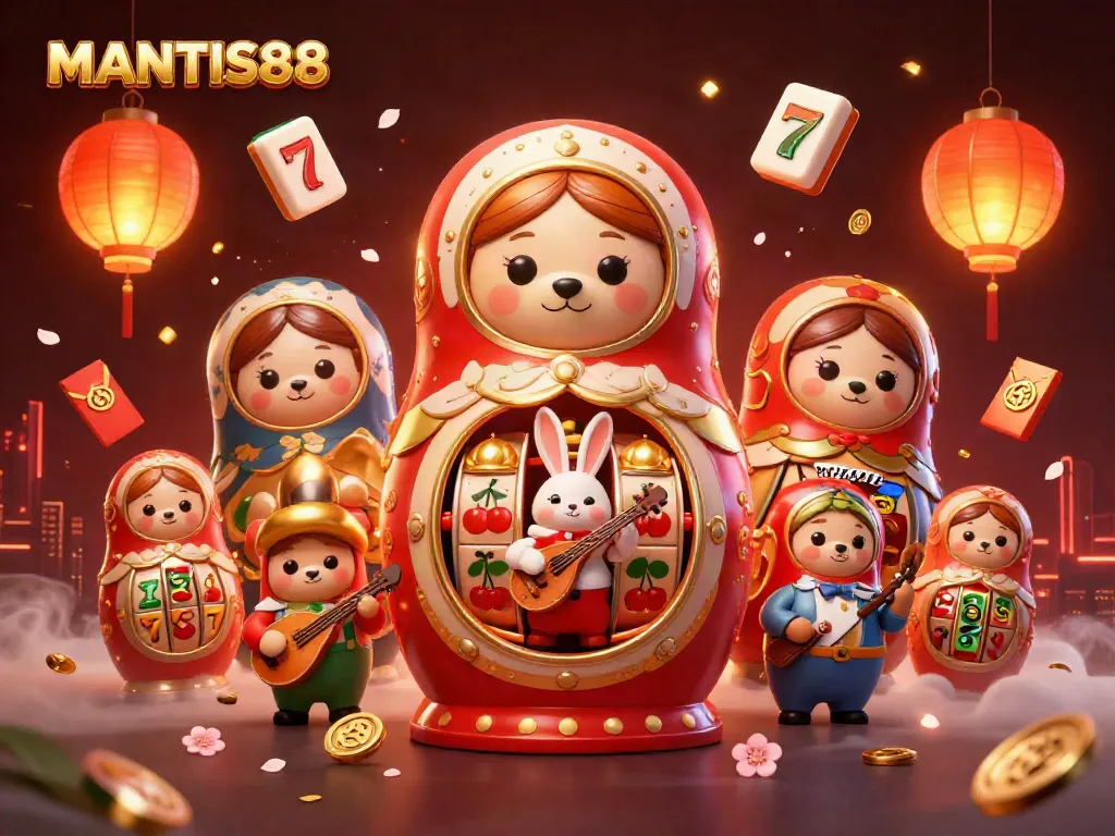 Experience vibrant gaming action with MANTIS88, featuring dynamic casino elements and characters.