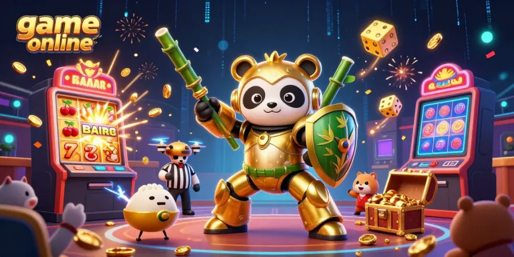 Engage with exciting game online action featuring a dynamic casino scene with slots and vivid energy.