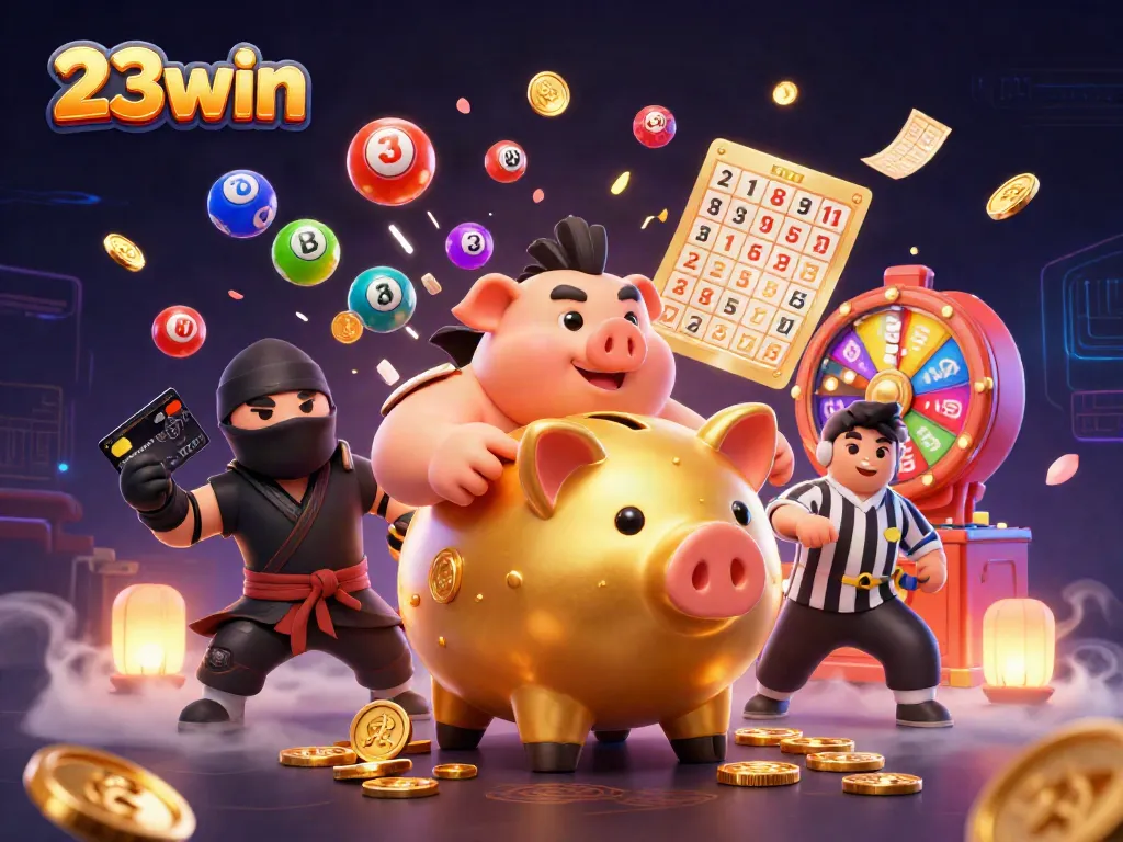 Experience a vibrant 23win gaming scene with colorful elements and dynamic characters engaging in gambling fun.