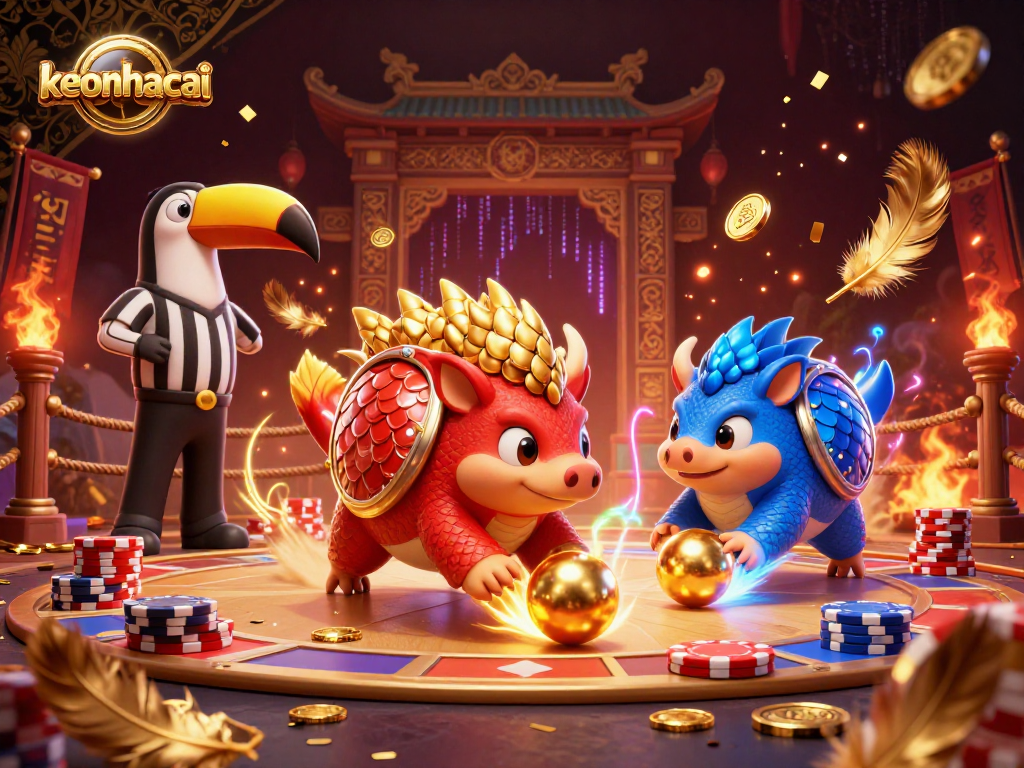 Engage in exciting gameplay with keonhacai where rival pangolins unleash vibrant action in a casino setting.