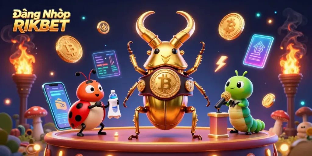 Engage with Đăng Nhập RIKBET for dynamic gaming experiences in this vibrant 3D casino scene.