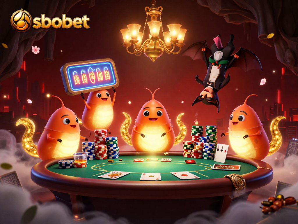 Experience sbobet betting excitement with a vibrant casino scene lit by glowing glowworms.