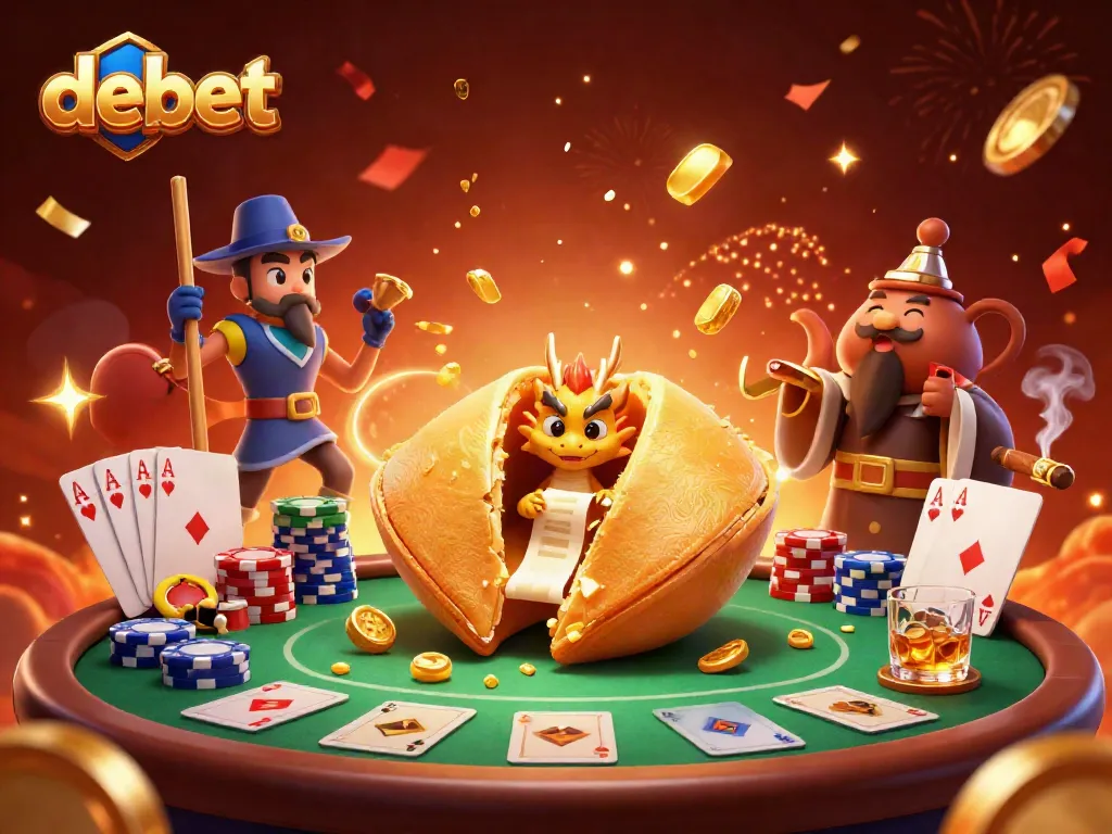 Join the excitement at debet, where a wise dragon guards golden fortunes on a lively casino scene.