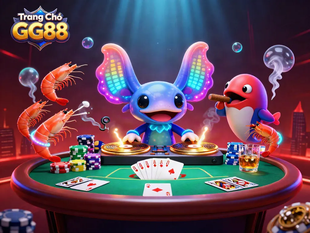 Engage in the vibrant underwater gaming scene of Trang Chủ GG88 with neon characters and casino elements.