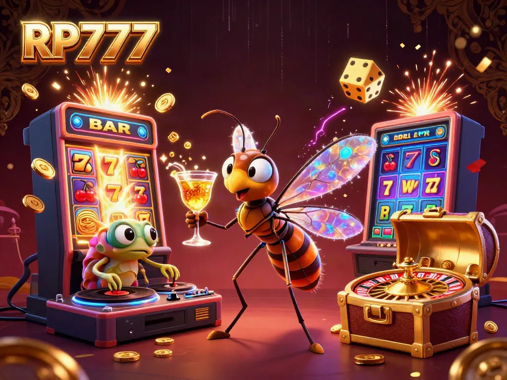 Experience excitement with RP777, showcasing a colorful casino scene featuring unique characters and dynamic game elements.
