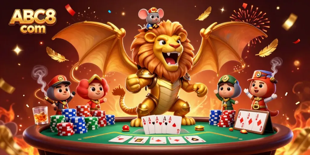 Experience thrilling poker excitement with ABC8 com in this dynamic 3D casino scene.