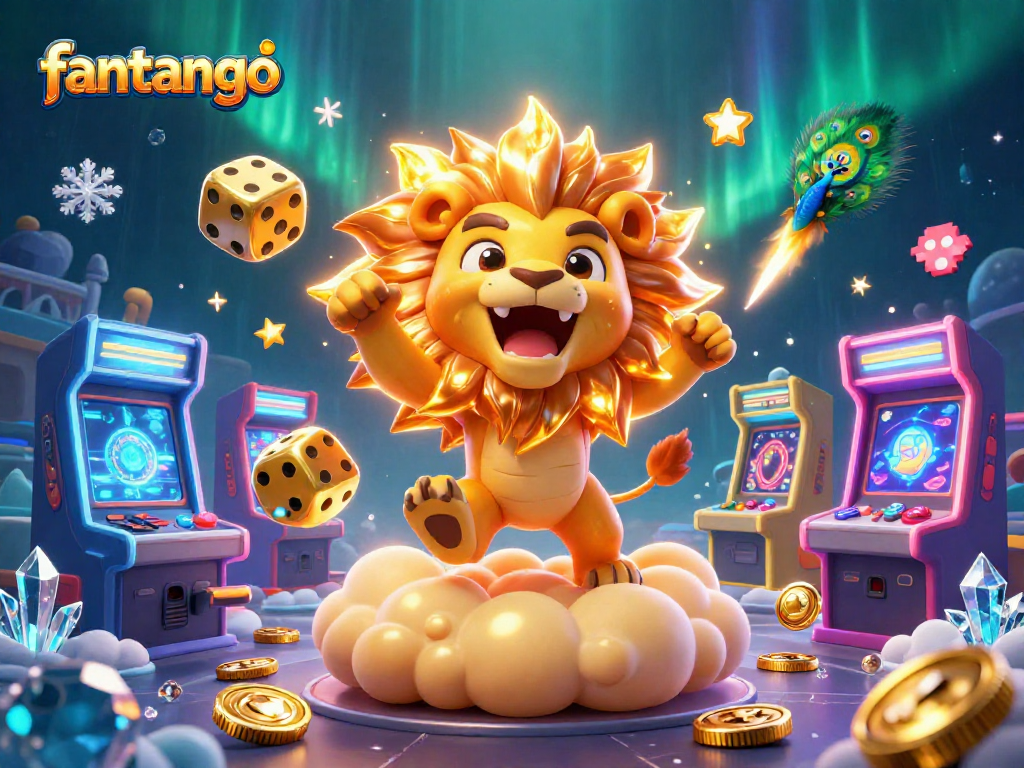Experience the thrill of gambling with fantango in this dynamic 3D casino scene filled with vibrant games.