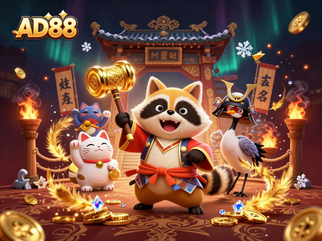 Experience the excitement of AD88 with cartoon characters celebrating in a vibrant casino setting.